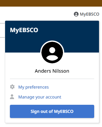 The image shows the EBSCO menu in the upper right corner