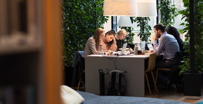 Students study together at campus.